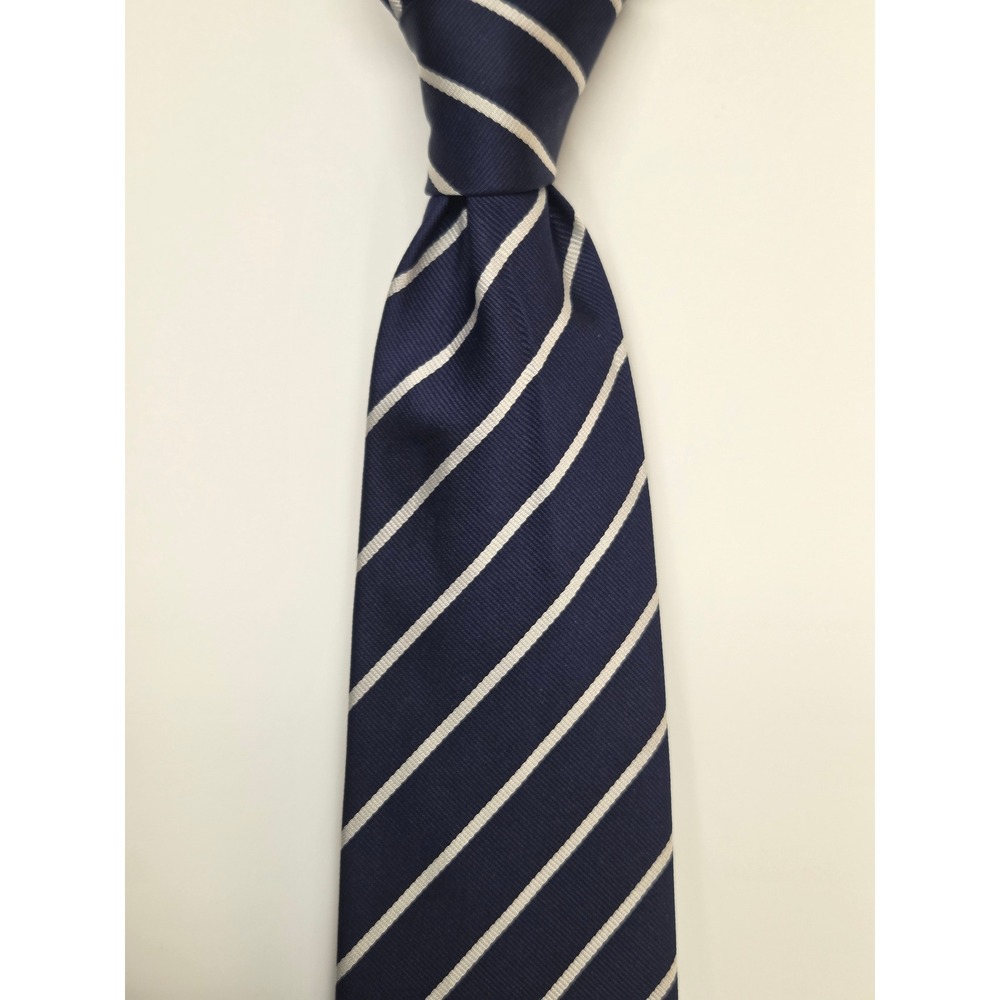 Charles Tyrwhitt Jermyn Street London Navy White Stripe Silk Tie